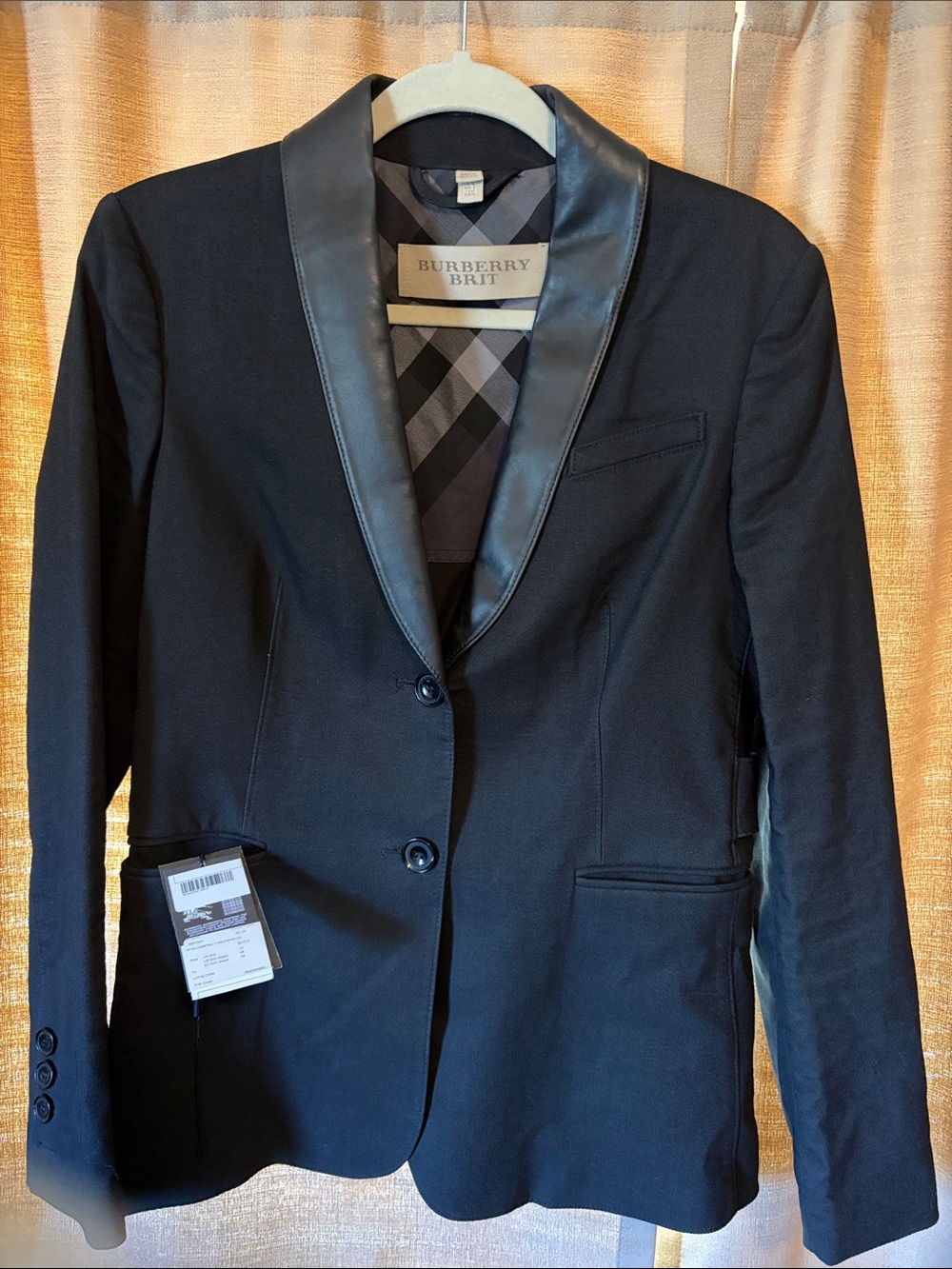 NWT Burberry Brit Black Blazer with Leather Trim size 8